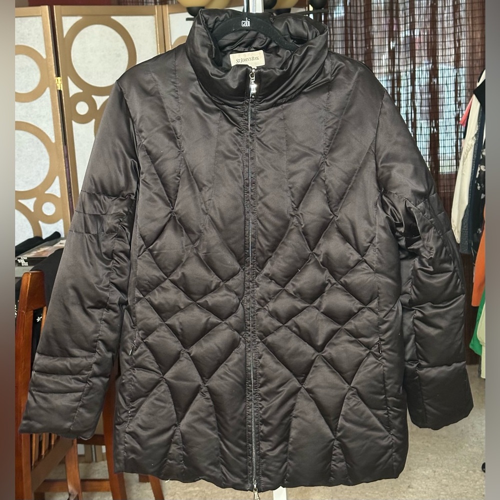St. John’s Bay Women’s Plus Size 1X Black Quilted Down Puffer Coat